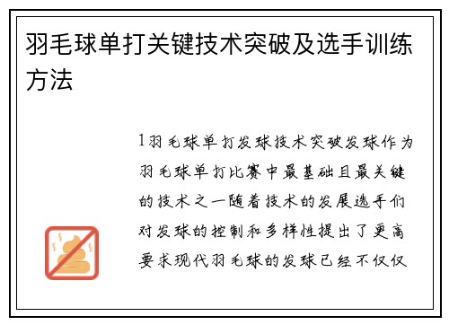 羽毛球单打关键技术突破及选手训练方法